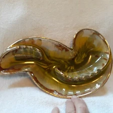 MCM California Style #2830 ashtray, beautiful greens with gold trim, 11" by 6"