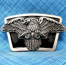 Western Eagle Belt Buckle Black Enamel Silver Tone Biker Cowboy VtgTaiwan.PCB236