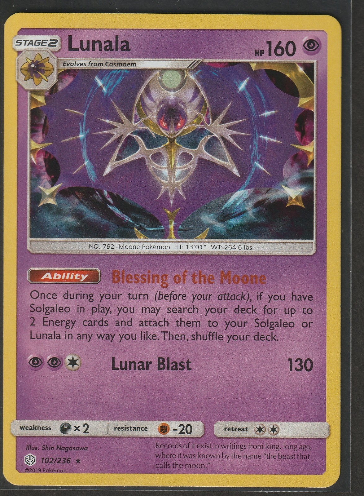 Lunala 102/236 Cosmic Eclipse Holo Rare Pokemon Card NM