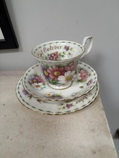 Royal Albert Flower of the month trio, October, cup, saucer, plate
