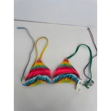 Aerie Rainbow Ombre Ribbed Triangle Bikini Top NWT Multi Neon Swimsuit L Org 34