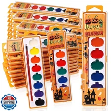Watersay 48 Pack Halloween Pumpkin Watercolor Paint Set for Kids 8 Washable C