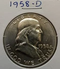 1958 D Franklin Half Dollar, 90% Silver, MS, Bell Lines, Free Shipping