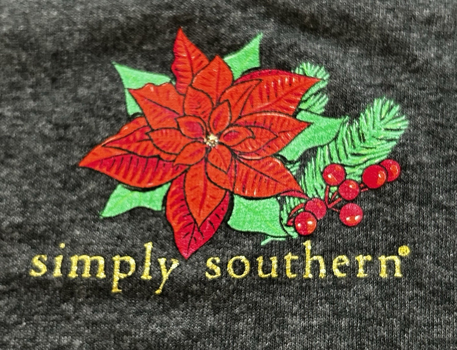 Simply Southern Women’s M Merry Christmas Cardinals & Poinsettias Gray LS Tee