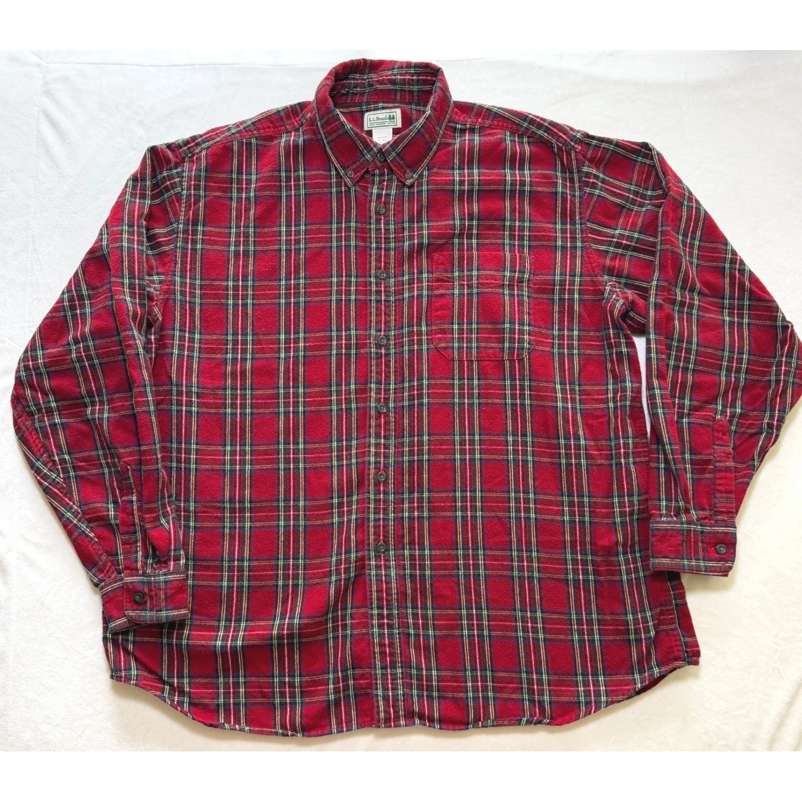L.L. Bean Flannel Shirt Mens XL Red Plaid Button Down Cotton 228061