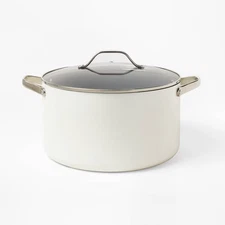 12qt Nonstick Ceramic Coated Aluminum Wide Stock Pot Cream - Figmint
