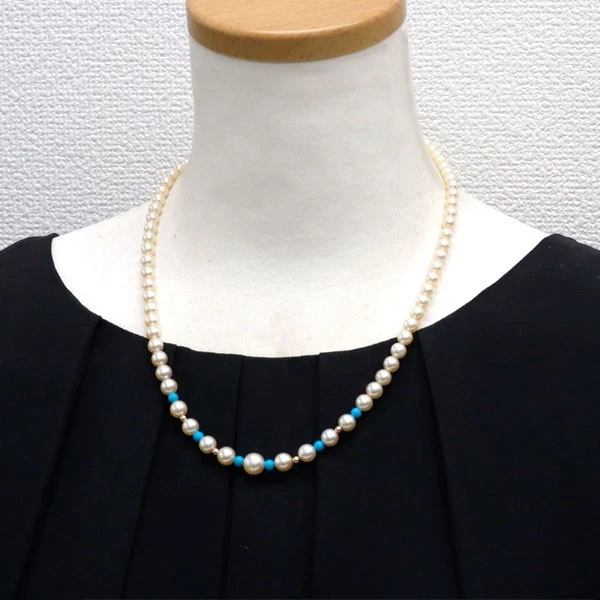  K10PG Akoya Pearl Turquoise Necklace Diameter Approx 4.4-8.3 mm - Auth free shi - Image 3 of 4