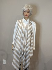 Women  s Beige  White Striped Woven Shawl/Wrap with Tasseled Accents