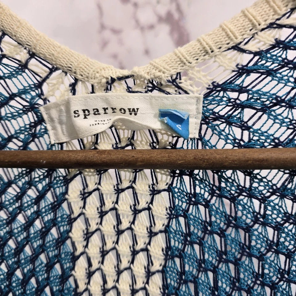 Anthropologie Sweater Womens Small Blue Cardigan Open Crochet Cover Up  - Image 3 of 4