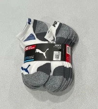 Puma Men's No Show Cool Max 10 Pairs Socks, White, Fits Shoe Size: 6-12