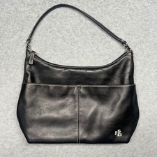 Lauren Ralph Lauren Black Leather Shoulder Bag RLL Logo