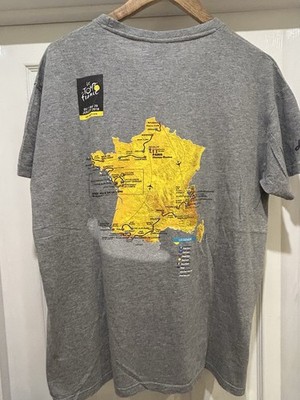 Grey Tour de France 2018 T-shirt with a map of the race route on the back(bg23)