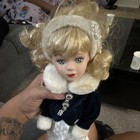 Blonde Curly Hair Girl Fashion Doll Blue Coat White Dress Headband — photo 4