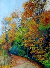 Oil Painting Autumn Forest Trail Path 70x50 Modern Hand Painted OOAK E. Gritchina