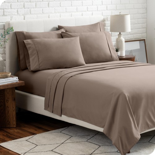 Ultraweiches komplettes XL Bettlaken-Set taupe 6-teilig tiefe Taschen Mikrofaser - Bild 2 von 9
