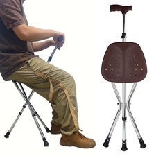 Cane with Seat Folding Lightweight,Cane Chair for Seniors Balance Supports Up...