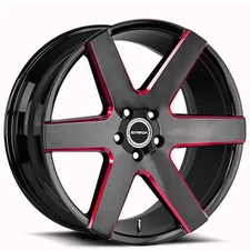 22x9.5"Strada Wheels Coda Gloss Black Milled Edge Red Rims (A01)