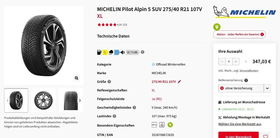 Original Volvo XC90 II Recharge Winterräder 275/40R21 2x8 mm 2x7,5 mm Np 3.290,- - Bild 3 von 4