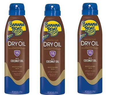 BL Banana Boat Spf#15 Dry Oil With Coconut Oil Spray 6oz each *Three Pack*