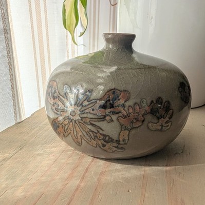Ceramic Butterfly Bud Vase Mid-Century Japanese Studio Pottery