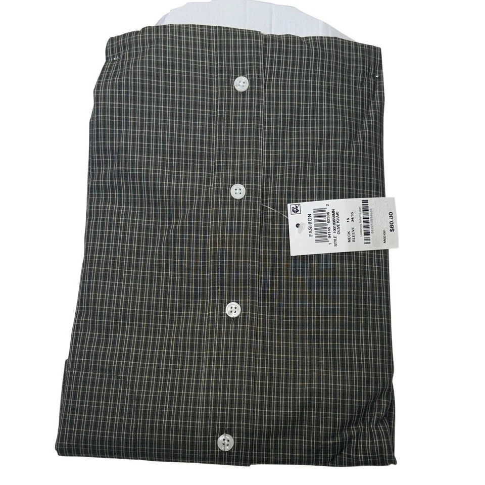 Camisa social masculina Club Room nano xadrez, oliva/caqui 16 34-35 $60 - Imagem 3 de 4