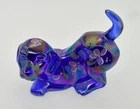 Signed Fenton Blue Carnival Glass Playful Puppy, D. ROBINSON Hand Painted