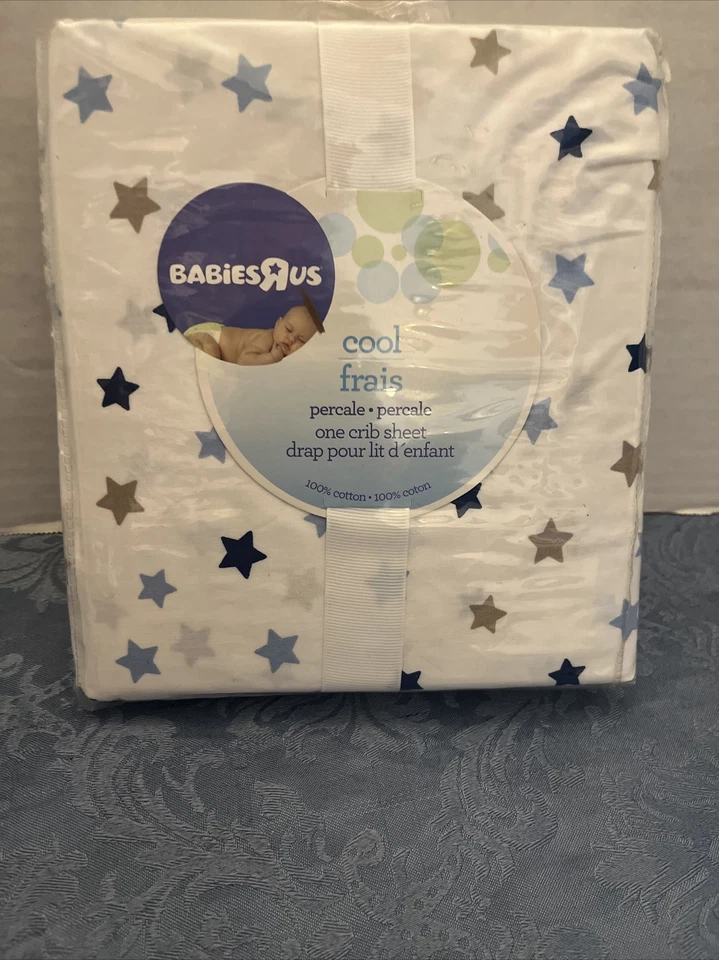 Nuevas sábanas para cuna BabiesRus Babies R US cool percal 100 % algodón azul dorado estrella Foto 3 de 4