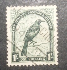 Nouvelle-Zélande Timbre 1Sh vert foncé Bird de la série Pictogrammes de 1935