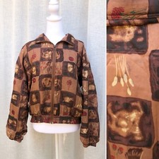 1990 Stunt petite silk brown bomber jacket.