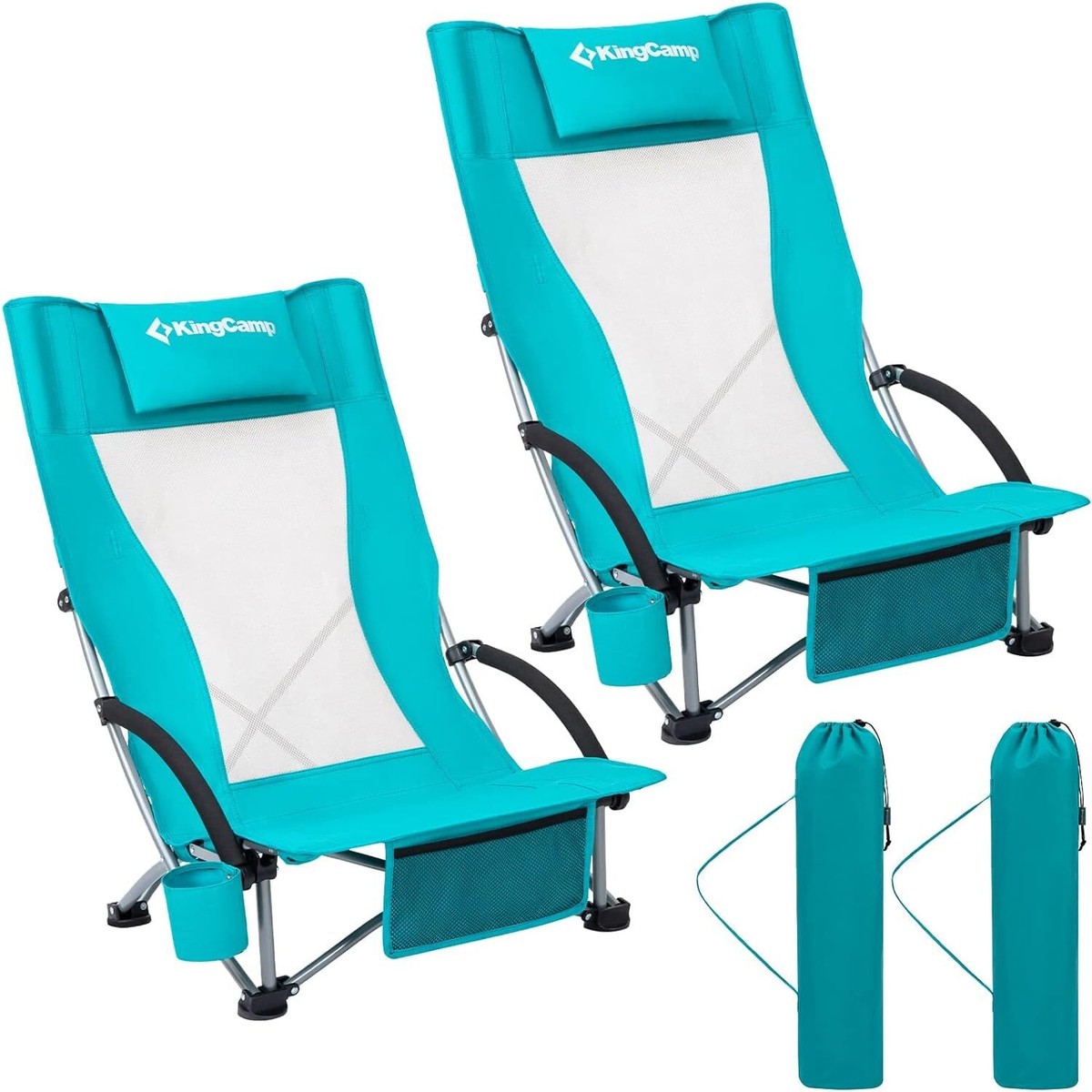 KingCamp Folding Backpack Beach Chair Pack, Sturdy Twin Cyan