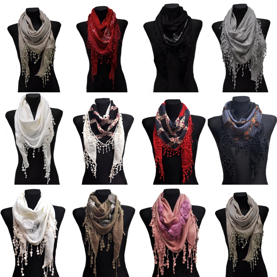 Dreieckstuch Halstuch Tuch Schal Stola Fransen Spitze Faltens​chal Cotton Uni