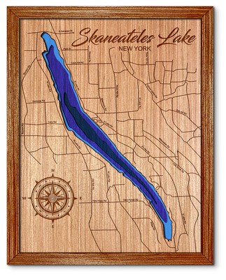 Skaneateles Lake New York 3D laser cut wood lake map. lake house decor
