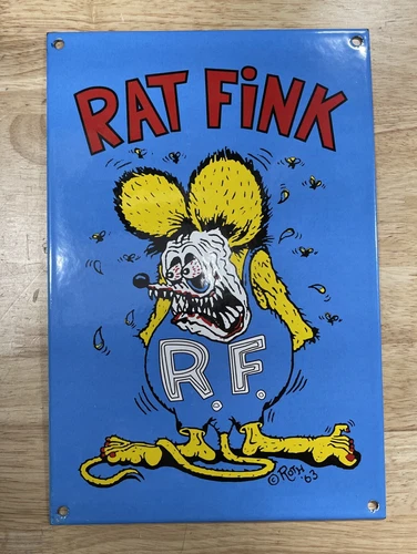 VINTAGE RAT FINK PORCELAIN SIGN HOT ROD ED "BIG DADDY" ROTH GAS OIL FORD RACING