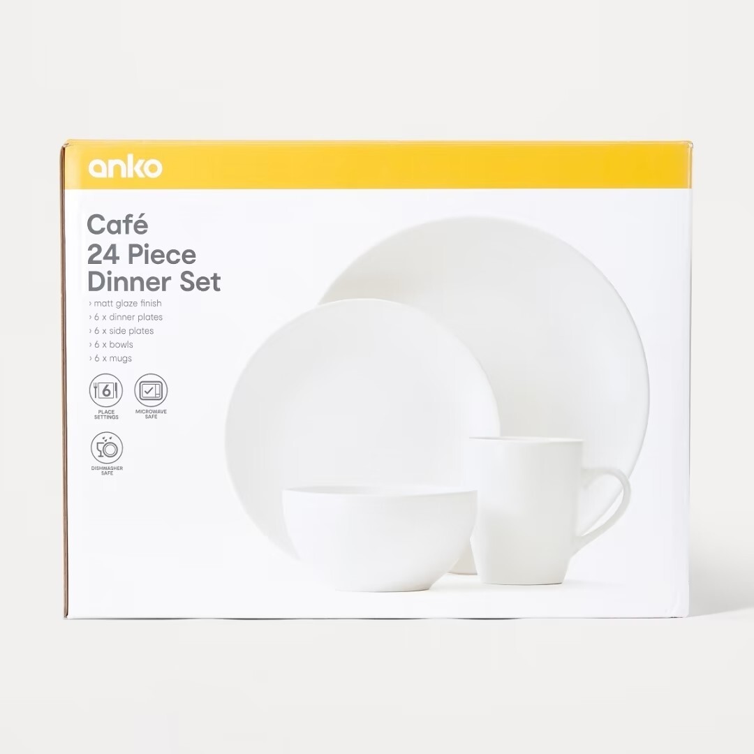 Cafe 24 Piece Dinner Set, Plates, Bowls, Cups Australia
