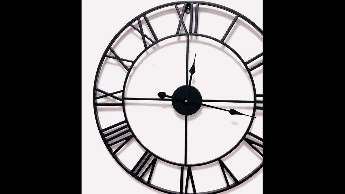 60CM Large Skeleton Metal Roman Wall Clock Big Numerals Giant Open