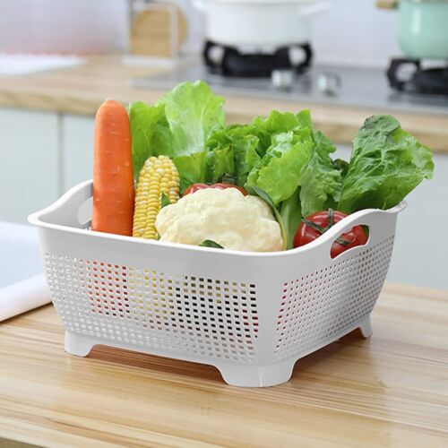 1 Pcs Grey Double-Layer Draining Basket - Multi-Functional Plastic Fruit and ... - Picture 4 of 7