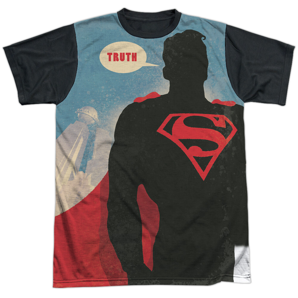 Superman Truth Logo Adult Halloween Costume T-Shirt Black Back in Sizes S-3XL