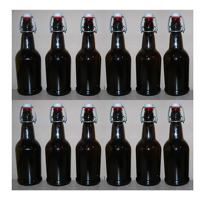 24 Amber Glass 16 Oz EZ Cap Swing Top Bottles - For Homebrew Beer, Soda, Kombucha
