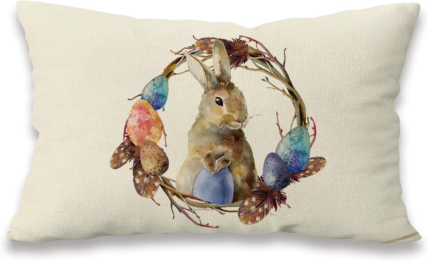 16x24 Inch Easter Rabbit Bunny with Eggs Watercolor Lumbar Pillow Covers for Spring Decor
