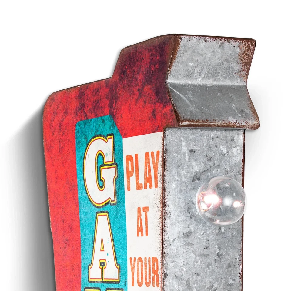 Game Room Play At Your Own Risk Double Sided 25" Marquee LED Sign Vintage Design - Image 3 of 4