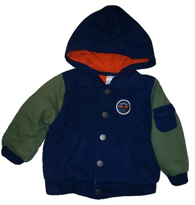 18 Month Carter's Hooded Blue & Green Colorblock Varsity Jacket / Coat