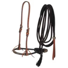 WESTERN LEATHER BROWN HEADSTALL WITH BOSAL AND MECATE REINS F/SHIP