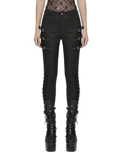 Punk Rave Womens Baroque Gothic Paisley Print Lace Up Buckled Leggings - Picture 4 of 13