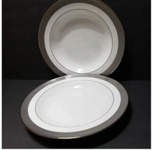 Vintage Set of 2 WATERFORD "Kells Platinum" Large Rim Soup Bowl