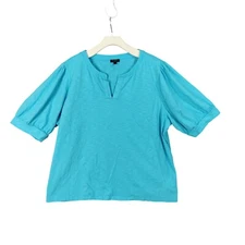 Talbots Puff Sleeve Peasant VNeck Casual Top Breathable Light Blue Women Size 2X
