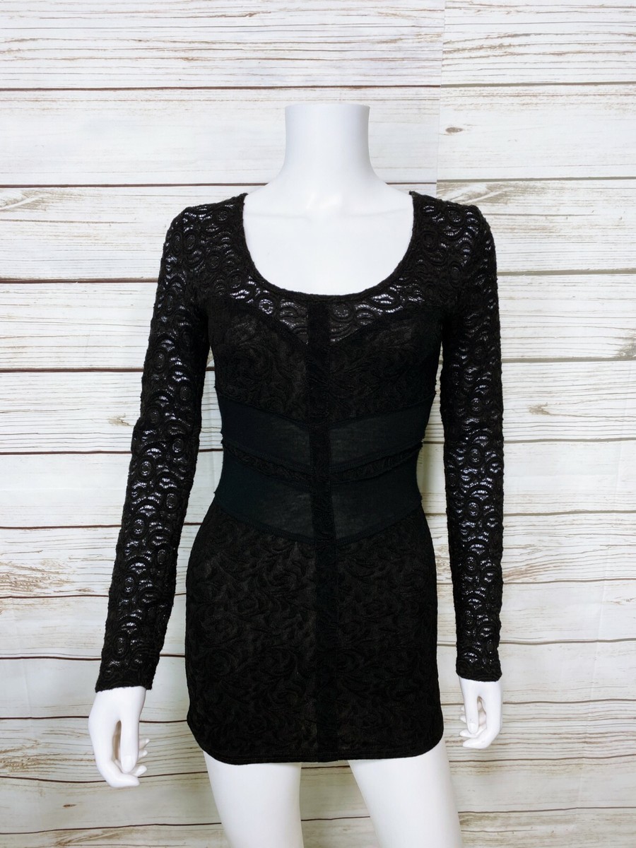 free people long sleeve bodycon dress Free People Womens Bodycon Dress Size XS Black Lace Scoop Neck Long Sleeve