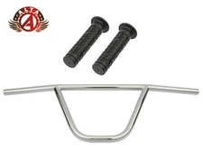 ALTA CW PRO Old School Classic Chrome Handlebar W/ 125mm BLACK STAR BMX GRIPS.