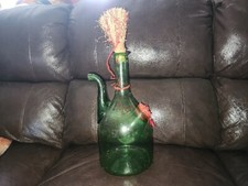 Vintage 17" Italian Blown Green Glass Wine Decanter