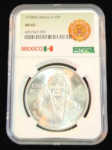 1978 MEXICO SILVER 100 PESOS S100P NGC MS 65 PQ GREAT LUSTER GEM BU COIN