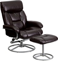 Contemporary Brown Leather Recliner And Ottoman With Metal Base on sale Contemporary Brown Leather Recliner And Ottoman With Metal Base on sale